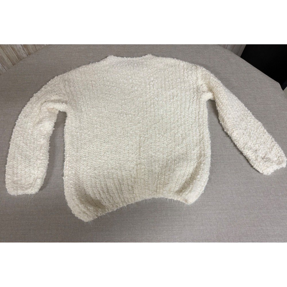 Zenana Women Ivory Popcorn Knit Sweater Crew Neck Long Sleeve Pullover cozy - Picture 3 of 6